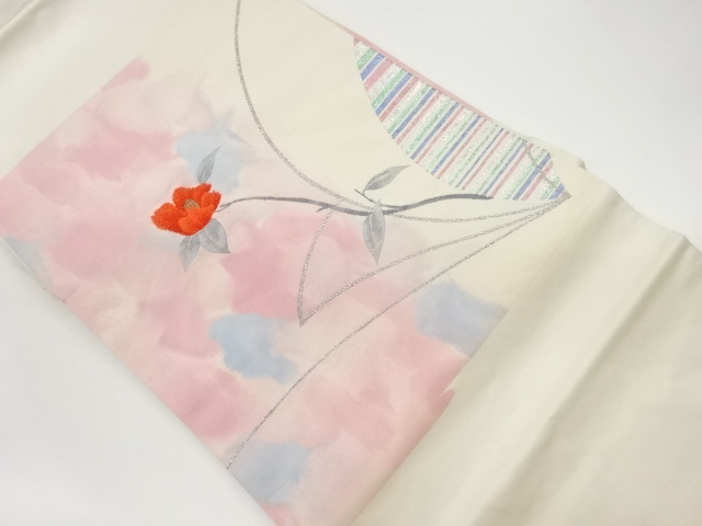 椿模様織出し名古屋帯